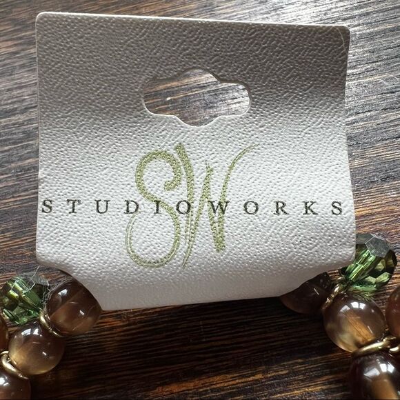 Studio Works Emerald Green Brown Boho Beaded Bracelet NWT - Picture 6 of 8